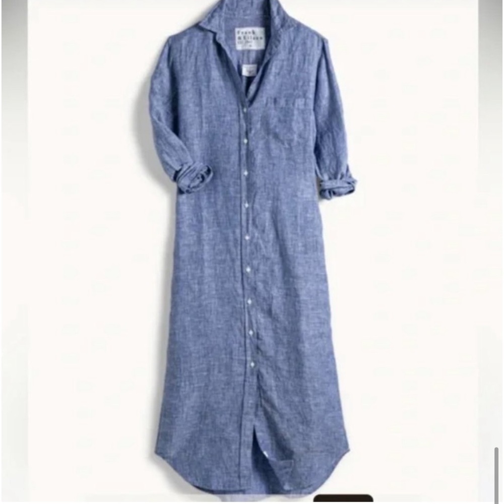 Frank & Eileen Rory Long Sleeve Linen Shirtdress dress Size: M FAMOUS BLUE - Picture 10 of 14